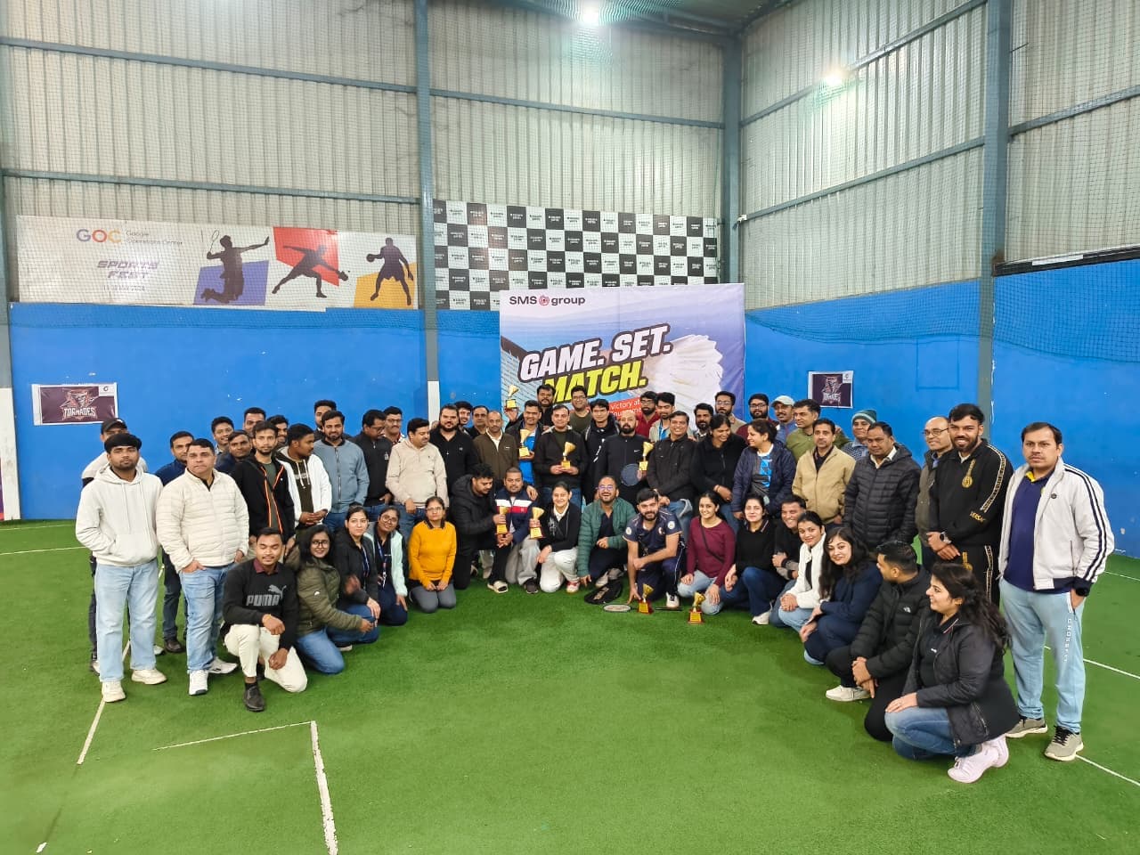 Corporate sports day and team celebration